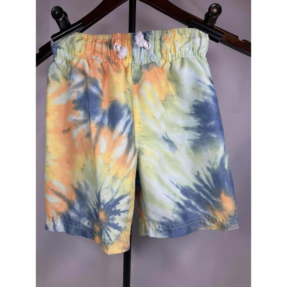 Lucky Brand Swim Trunks Boys 8 Tie Dye Blue Mesh Lined Drawstring‎ Elastic Waist